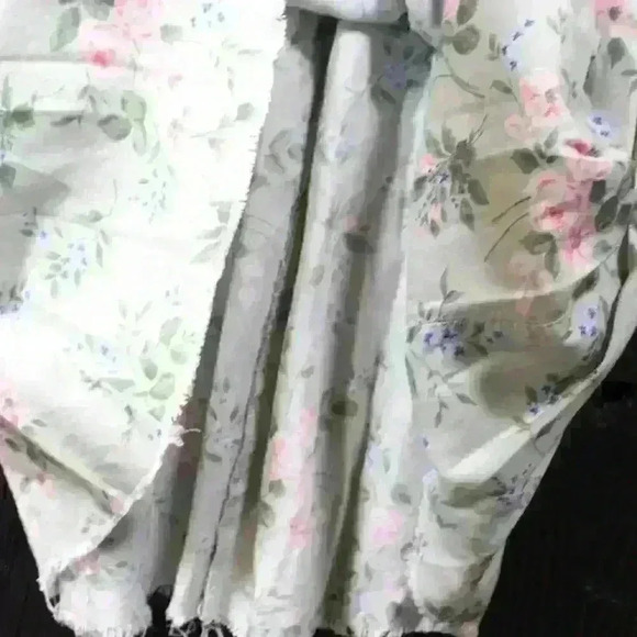 VINTAGE Erika Green Floral Short Sleeve Midi Dress Raw Hem Cottage Women Medium - Picture 10 of 13